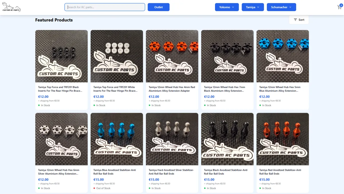 Custom RC Parts - Primer izrade online prodavnice za RC delove - profesionalan web shop sa e-commerce funkcijama